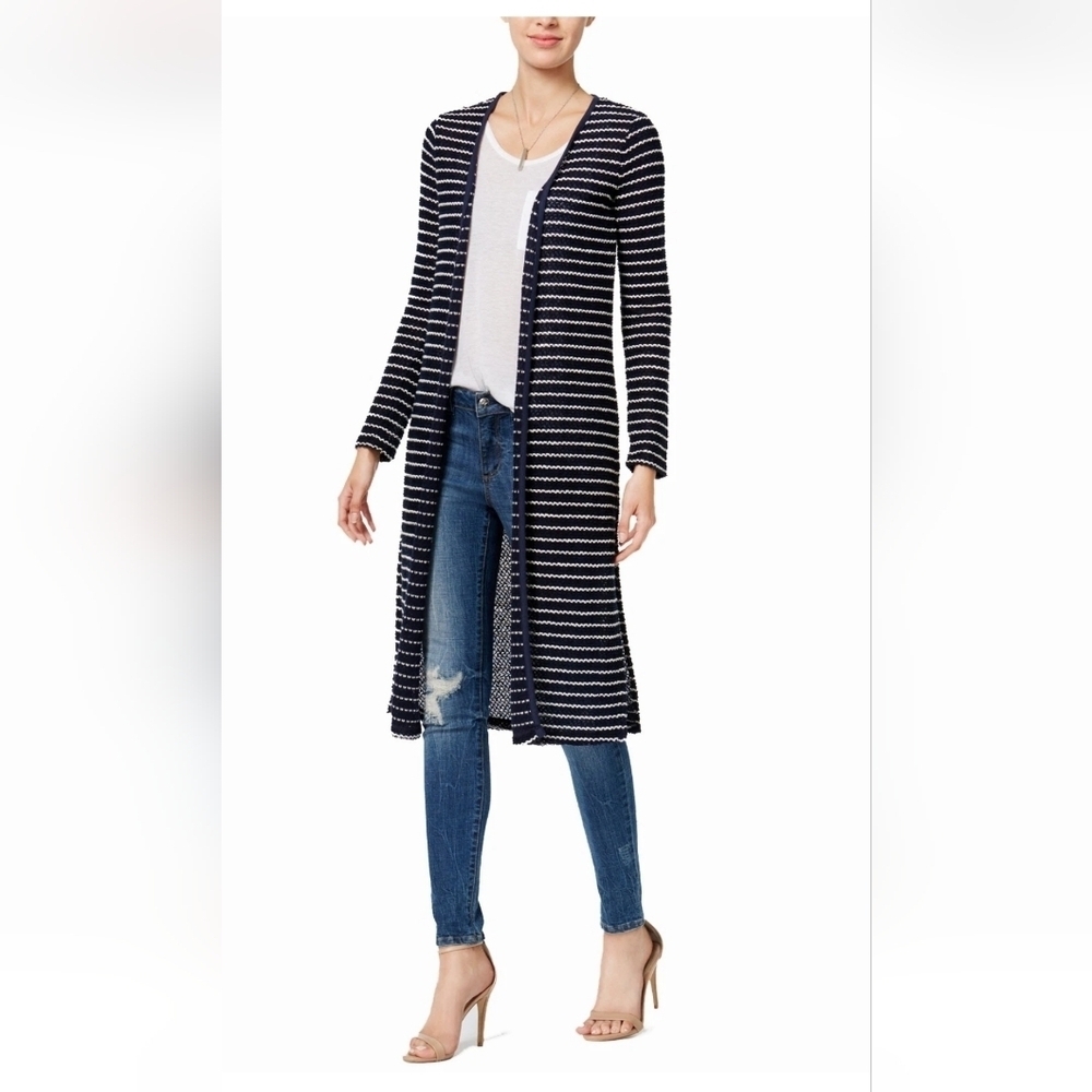 Navy and White Striped Women's Cardigan